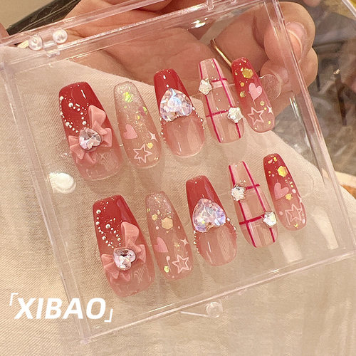 【现货24小时内发】手绘爱心美甲