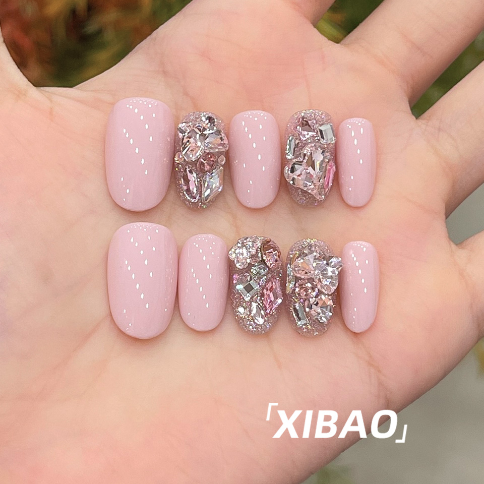 粉色穿戴甲短款高级感绝美穿戴美甲2025新款手工网红爆闪指甲贴片