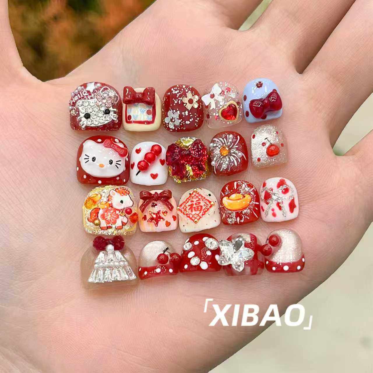 儿童穿戴甲红色新年款可爱穿戴美甲2025新款纯手工制作假指甲贴片,彩妆/香水/美妆工具,穿戴甲/甲片,淘宝优惠券,粉丝福利购,淘宝优惠卷