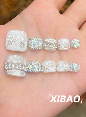 白色脚趾甲穿戴甲2026新款高级感穿戴美甲夏日绝美手工脚指甲贴片
