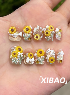纯手工不掉钻精致爆款花朵美甲
