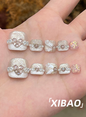 夏日脚穿戴甲2026新款高级感法式穿戴美甲成品绝美手工脚趾甲贴片
