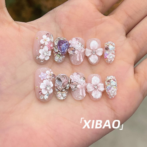 纯手工不掉钻春日爆款显白美甲