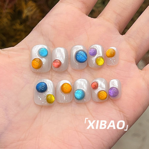 高质量穿戴甲短款纯手工甲片穿戴式美甲2025新款春夏绝美指甲贴片