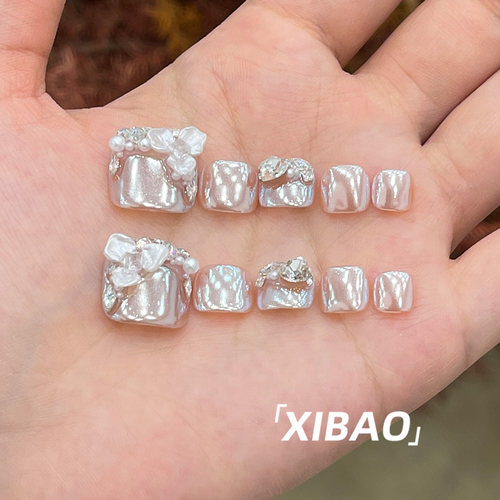 夏日脚趾甲穿戴甲2026新款超火显白穿戴美甲高级感手工脚指甲贴片