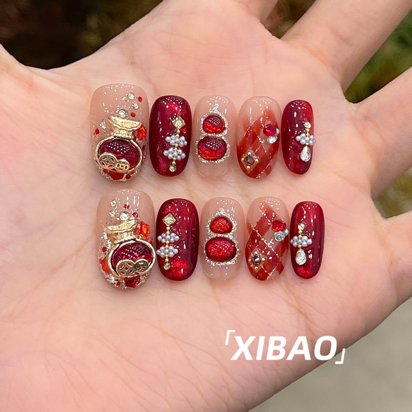 红色猫眼穿戴甲短款精致手工新年穿戴美甲2026新款高级感指甲贴片,彩妆/香水/美妆工具,穿戴甲/甲片,淘宝优惠券,粉丝福利购,淘宝优惠卷