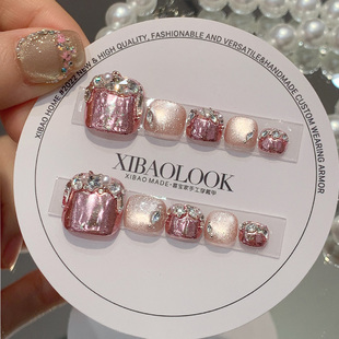 脚穿戴甲轻奢高级感夏天重工穿戴美甲2025新款 手工绝美脚趾甲贴片