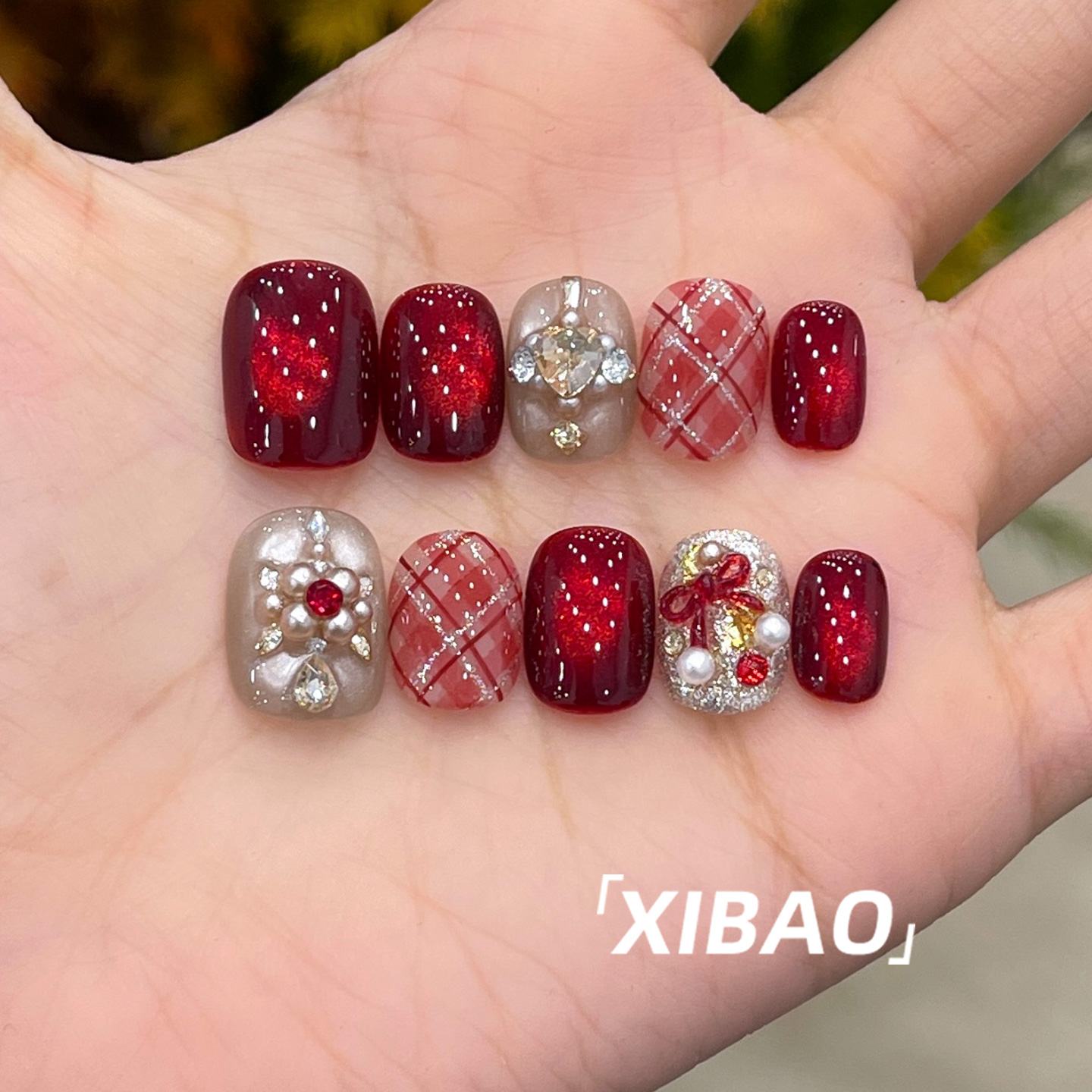 纯手工不掉钻精致高级新年美甲