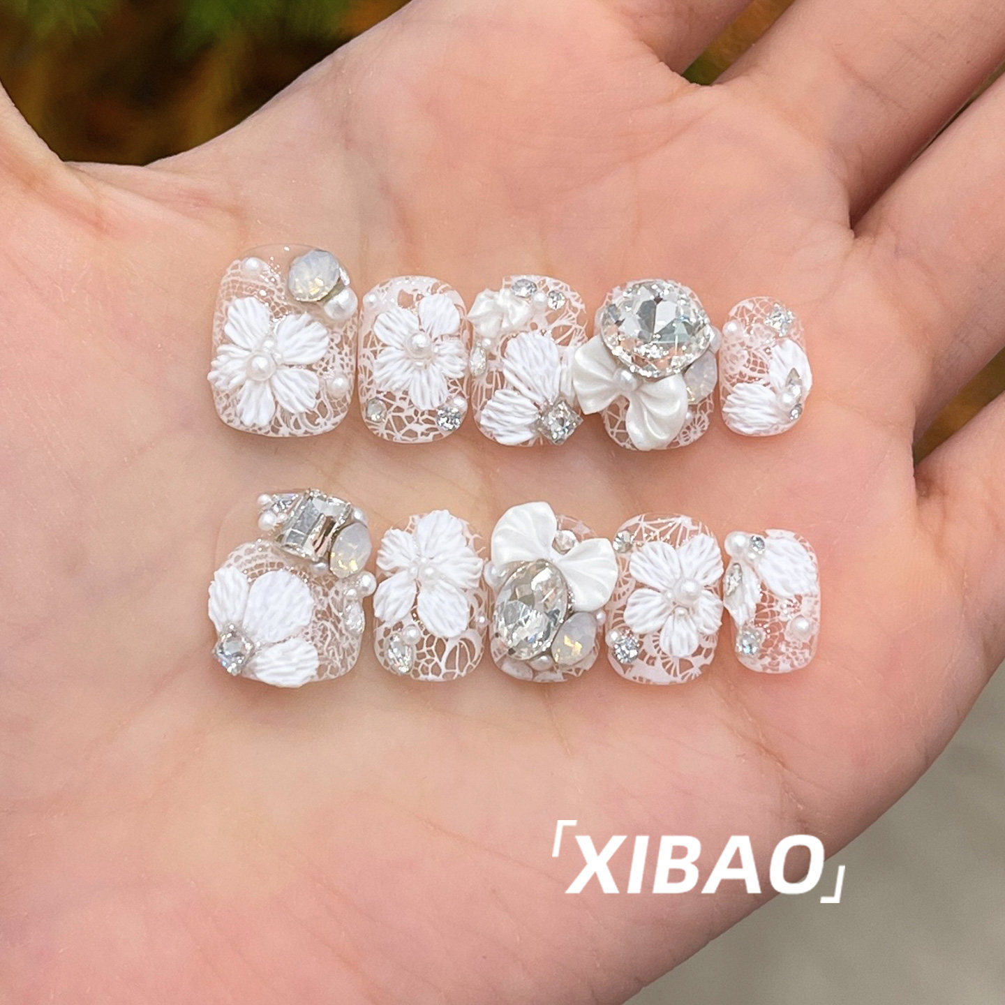 重工穿戴甲短款手工爆闪新娘美甲2026新款高级感轻奢显白指甲贴片