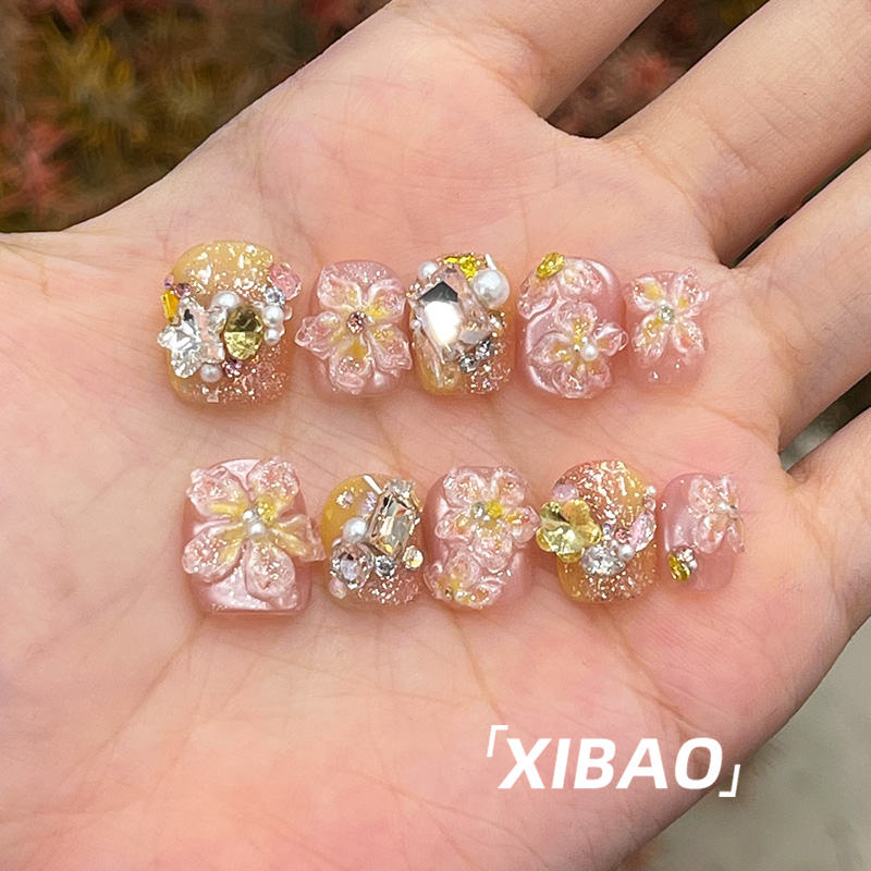 高质量穿戴甲短款纯手工夏天绝美指甲贴片2025新款高级感穿戴美甲