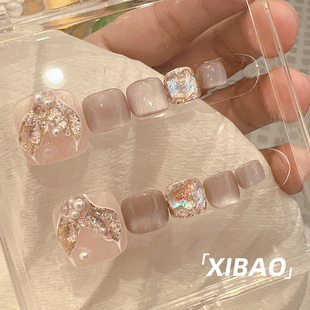 人鱼尾脚指甲贴片高级感网红爆款 显白脚趾甲 成品美甲2025手工夏季