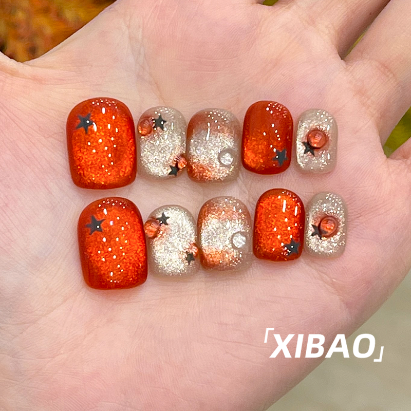 红色穿戴甲短款纯手工猫眼穿戴款美甲春夏高级感2025新款指甲贴片,彩妆/香水/美妆工具,穿戴甲/甲片,淘宝优惠券,粉丝福利购,淘宝优惠卷