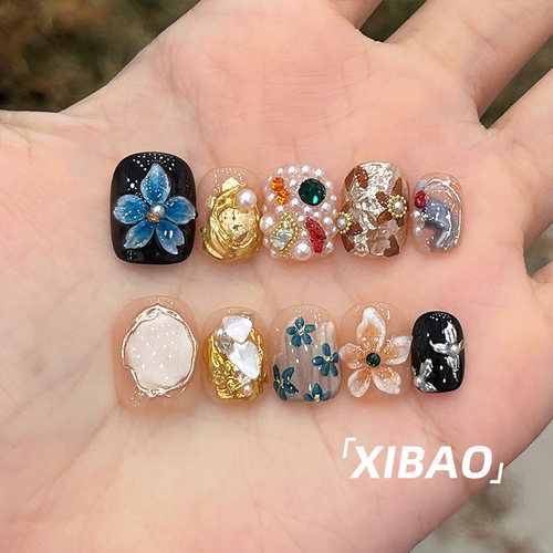 重工穿戴甲短款高质量手工雕花穿戴美甲2026新款精致显白指甲贴片