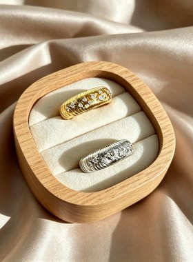 法式重工织纹肌理错落锆石宽版戒指女新款小众轻奢百搭开口可调节