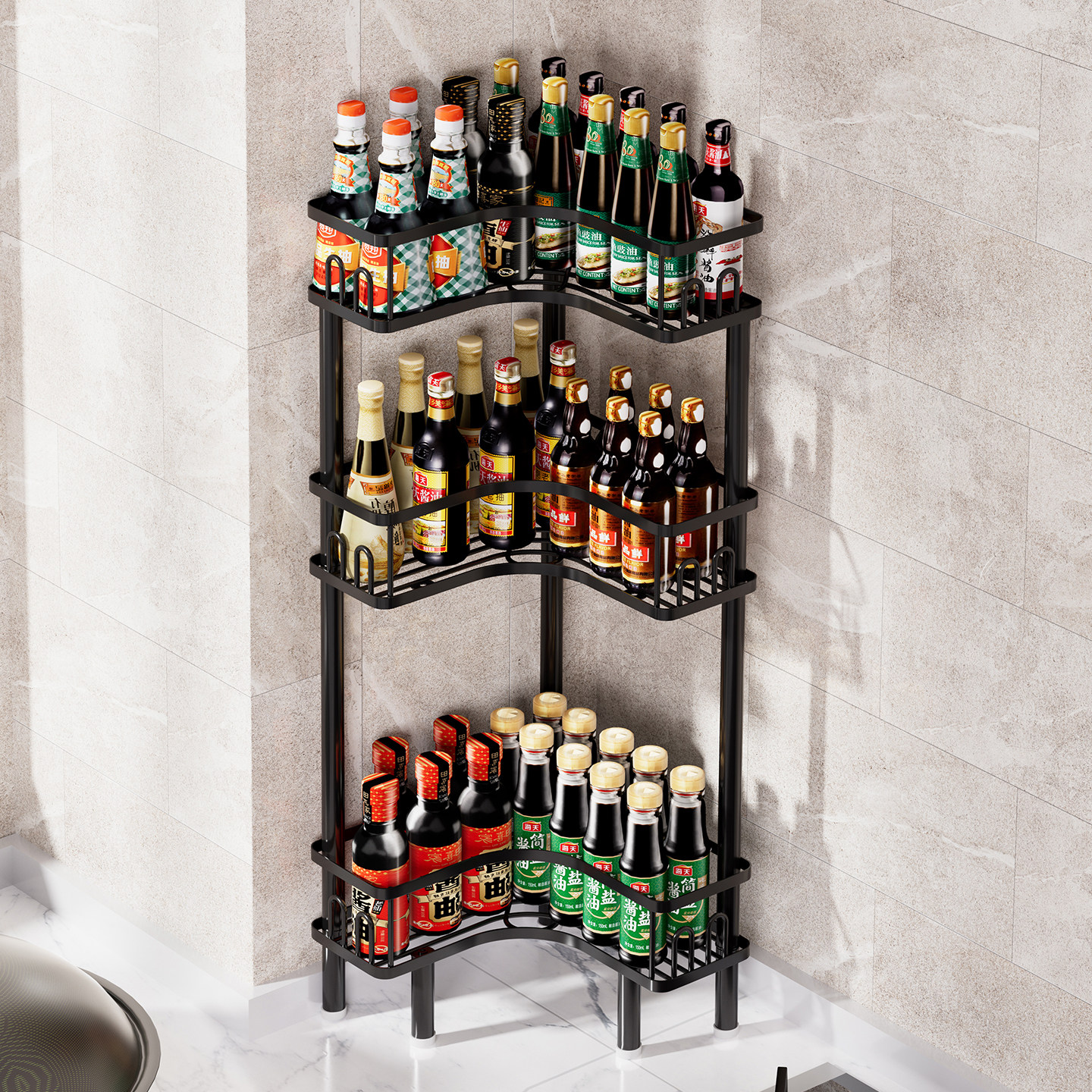 厨房置物架调味罐架台面多层放调味瓶品分隔板三角转角多功能收纳