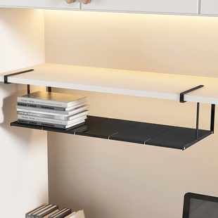 书桌下悬挂置物架免打孔宿舍神器桌面书本收纳架衣柜分层伸缩隔板