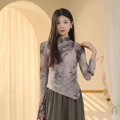 3342舞蹈服古典网纱修身新款长袖