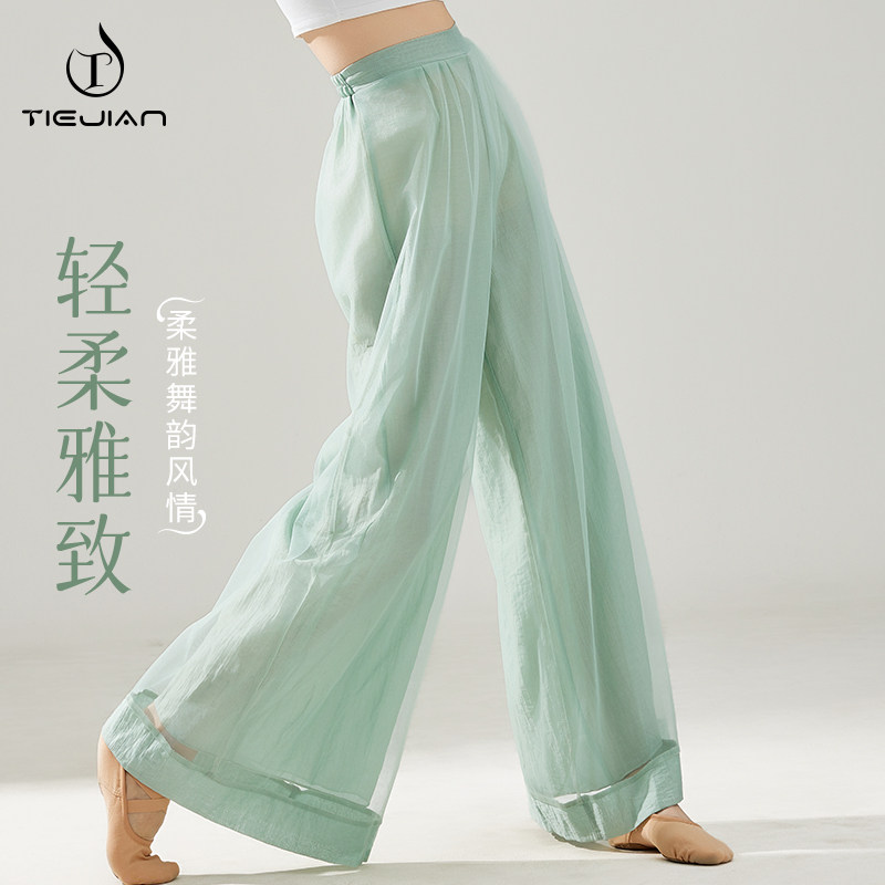 网纱拼接宽松阔腿裤子