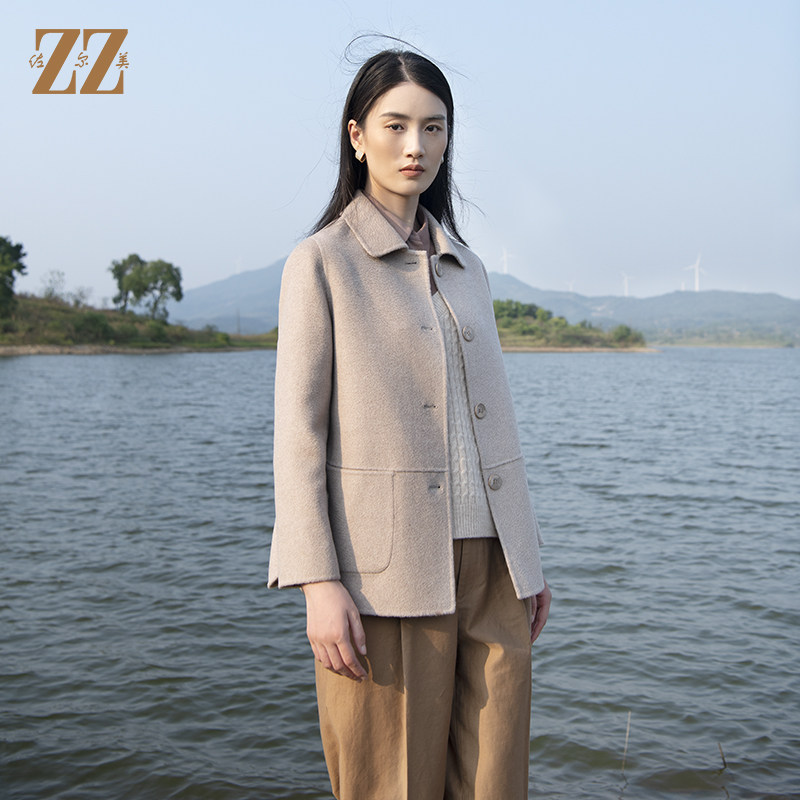 佐尔美佐尔美时尚 冬季新款时尚气质羊毛双面呢中褛外套女E14SM04