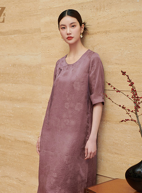 佐尔美夏季新款新中式国风时尚气质桑蚕丝连衣裙女M42LS56A