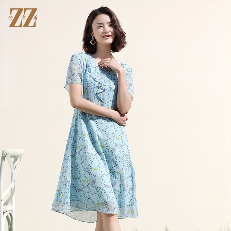 佐尔美夏季新款 桑蚕丝乔其真丝连衣裙女e12ls102