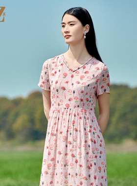 佐尔美夏季新款 桑蚕丝真丝乔其小碎花甜美连衣裙女E22LS52