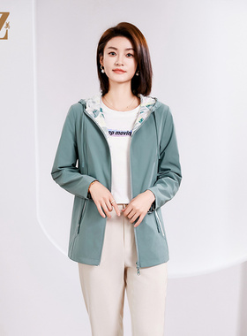 佐尔美春季新款 双面穿时尚气质连帽休闲短风衣外套女E33FD26