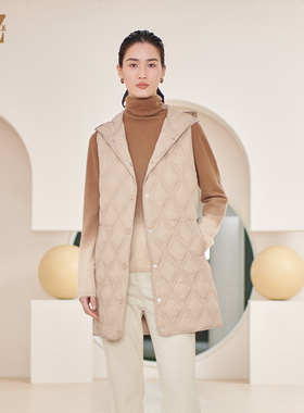 佐尔美冬季新款 气质百搭无袖连帽羽绒服双面呢套装女E34YY17