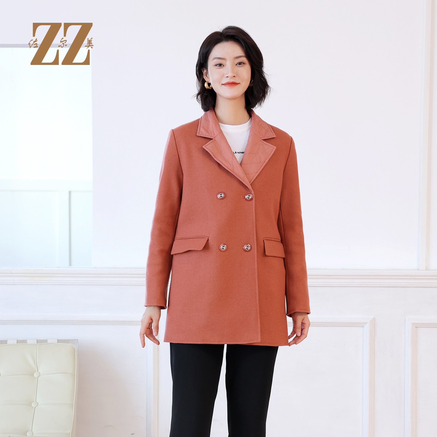 佐尔美秋冬新款 气质百搭双面穿毛呢大衣外套女E24ZZ32