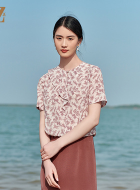 佐尔美夏季新款 桑蚕丝真丝弹力双绉小碎花衬衣女E22CS88