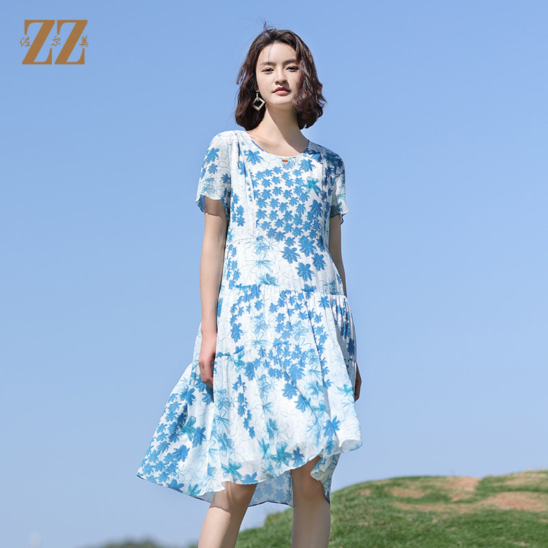 佐尔美夏季新款 桑蚕丝真丝乔其连衣裙女e12ls114