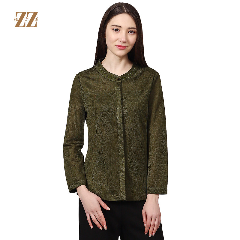 佐尔美新品春秋秋季女装纯色暗花修身显瘦衬衫上衣e73cc01