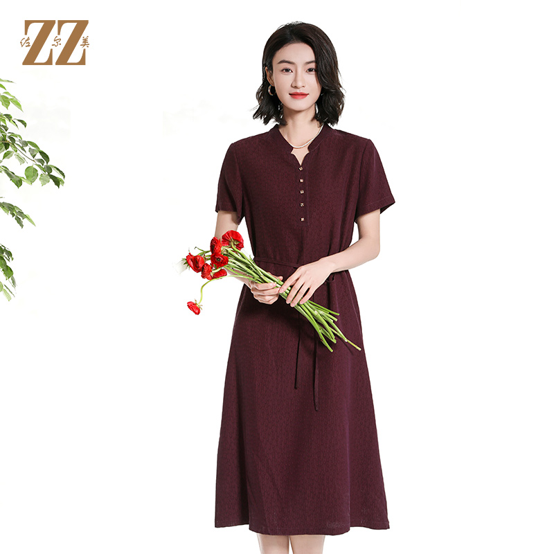 新中式国风桑蚕丝莨绸短袖连衣裙