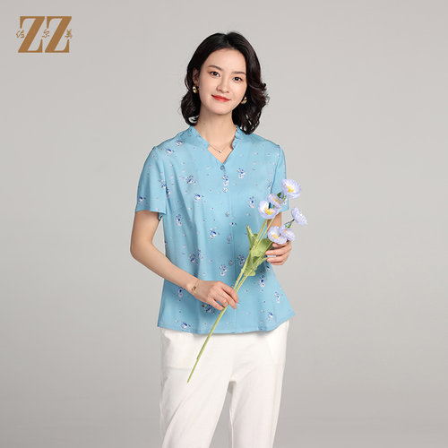 佐尔美短袖桑蚕丝夏季小碎花