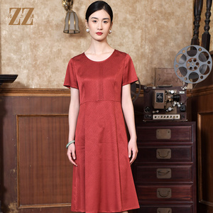 佐尔美夏季新款 桑蚕丝真丝桑波缎提花连衣裙女E22LS17