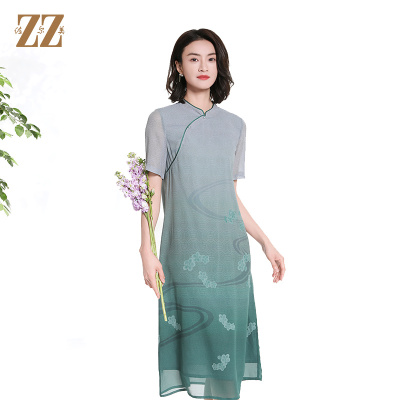 碎花桑蚕丝短袖连衣裙