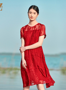 佐尔美高质感 桑蚕丝真丝乔其绣花连衣裙女E22LS78