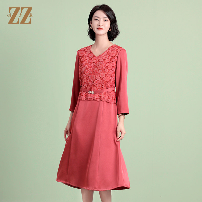 优雅气质V领蕾丝连衣裙