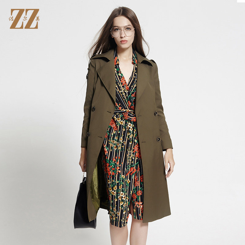 佐尔美春季气质女装纯色修身显瘦中长风衣休闲通勤外套e73fc03