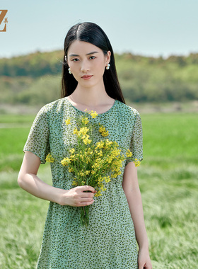 佐尔美夏季新款 桑蚕丝真丝乔其连衣裙女E22LS81