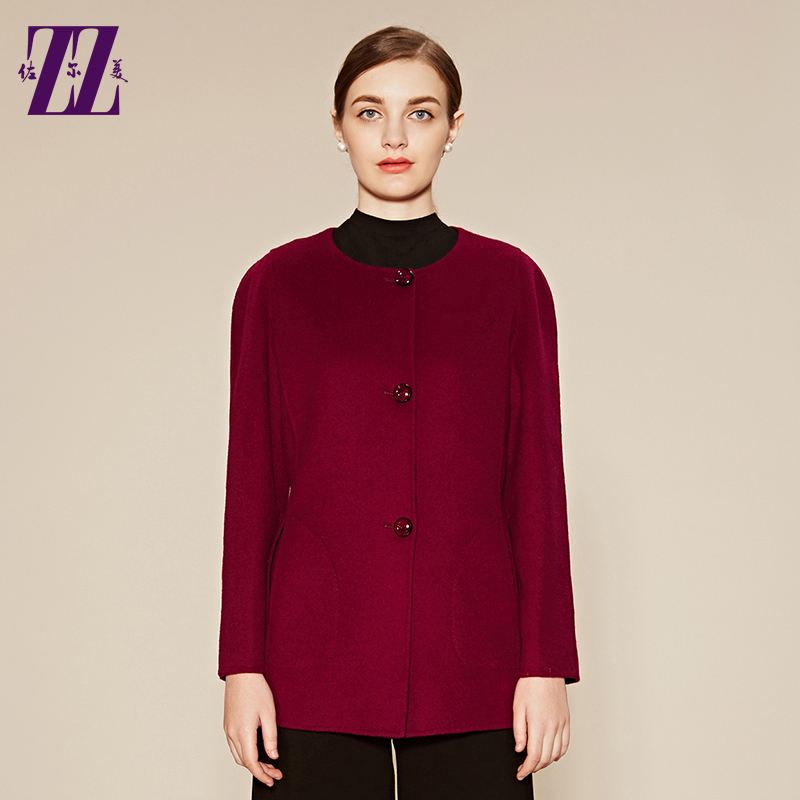 佐尔美冬季女装双面大衣单排扣修身圆领毛呢外套e64sm20