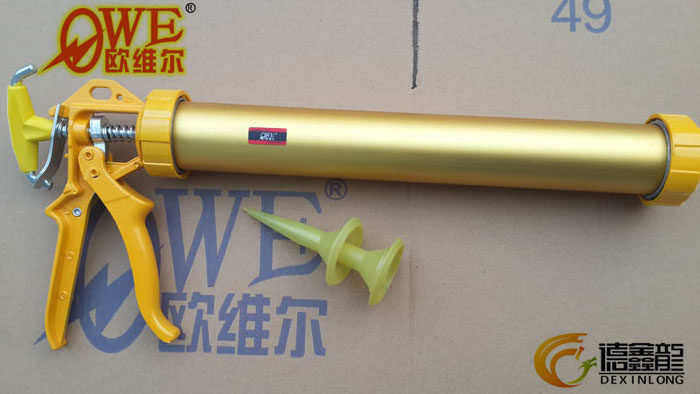 欧维尔OW-6Q铝合金600ml强力筒式手动玻璃胶枪/硅胶压胶堵缝