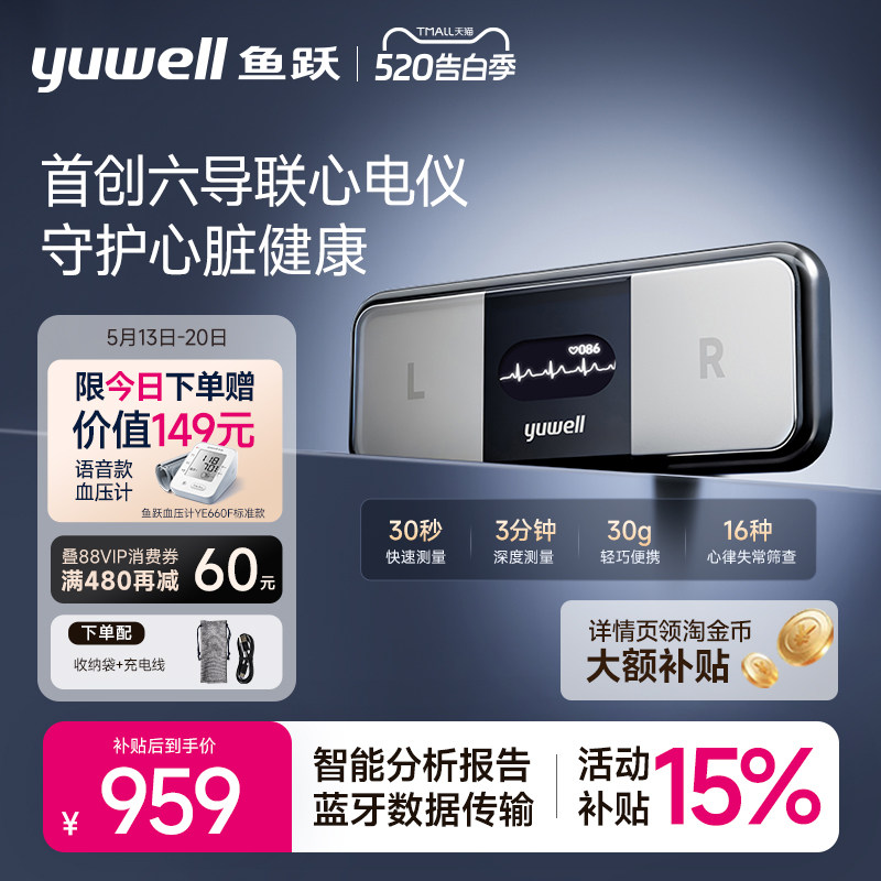 【新品】鱼跃六导联心电卡心电监护仪心脏监测器家用心电图检测仪