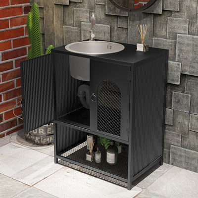 LOFT美式复古铁艺工业风酒吧创意落地式洗手台卫生间集装箱立柱盆