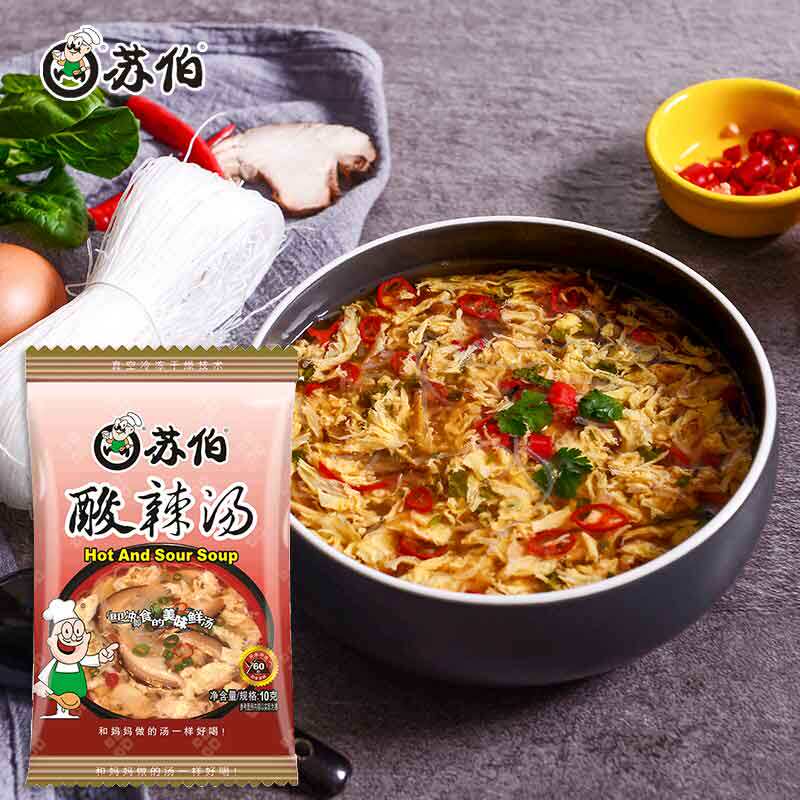 苏伯速食汤酸辣汤12克冲泡即食鸡蛋粉丝木耳中辣方便免煮冻干汤