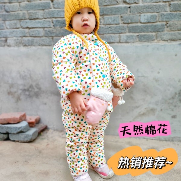 20年新宝宝手工棉衣1岁2岁婴儿纯棉棉花棉衣背带棉裤两件套现货