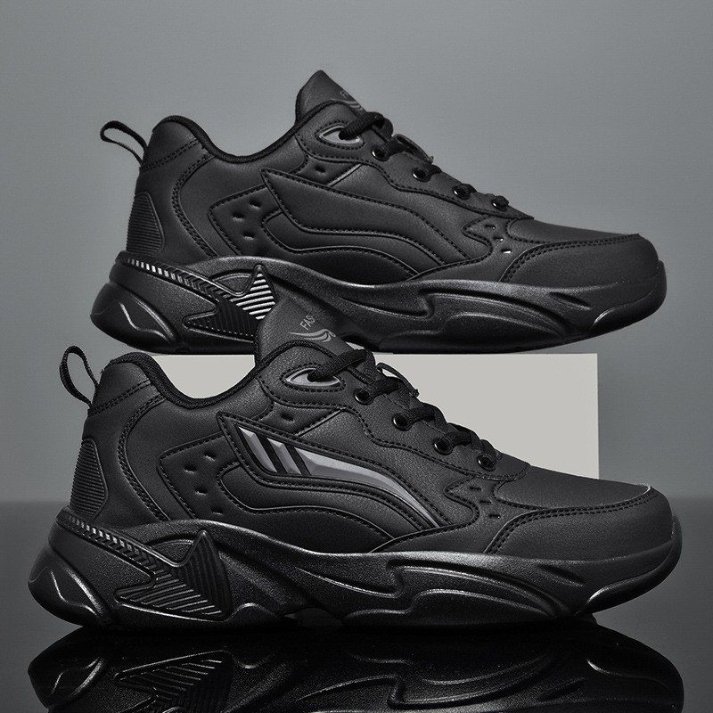 皮面防水运动鞋百搭青年跑步鞋防滑情侣休闲鞋子秋冬加绒男女同款