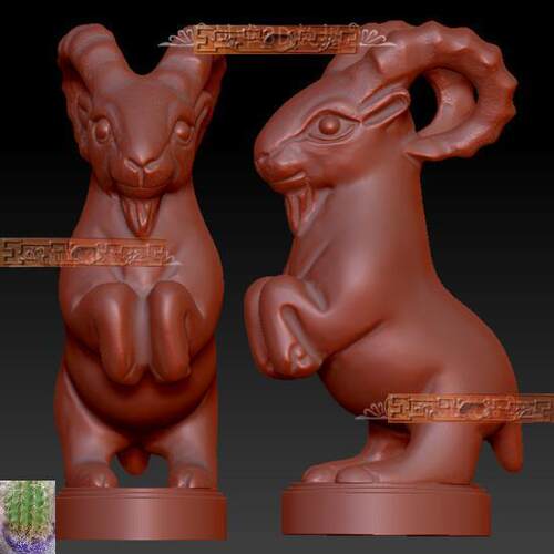 A三维立体圆雕图打印stl文件山羊手把件羊十二生肖雕刻3d模型615