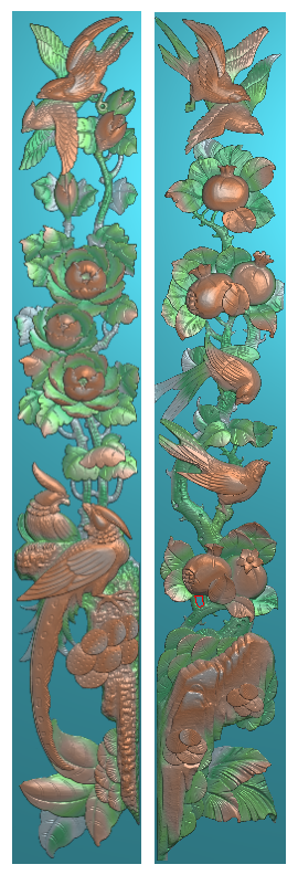 Z浮雕图扫描图精雕图灰度图竖花鸟 27-173 砖雕石雕石榴牡丹花鸟