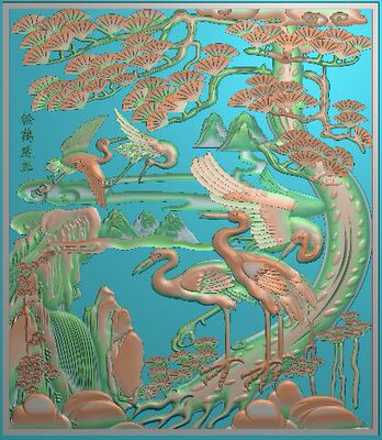 R 松鹤雕刻图浮雕图松鹤延年雕刻图浮雕图高清源文件有线
